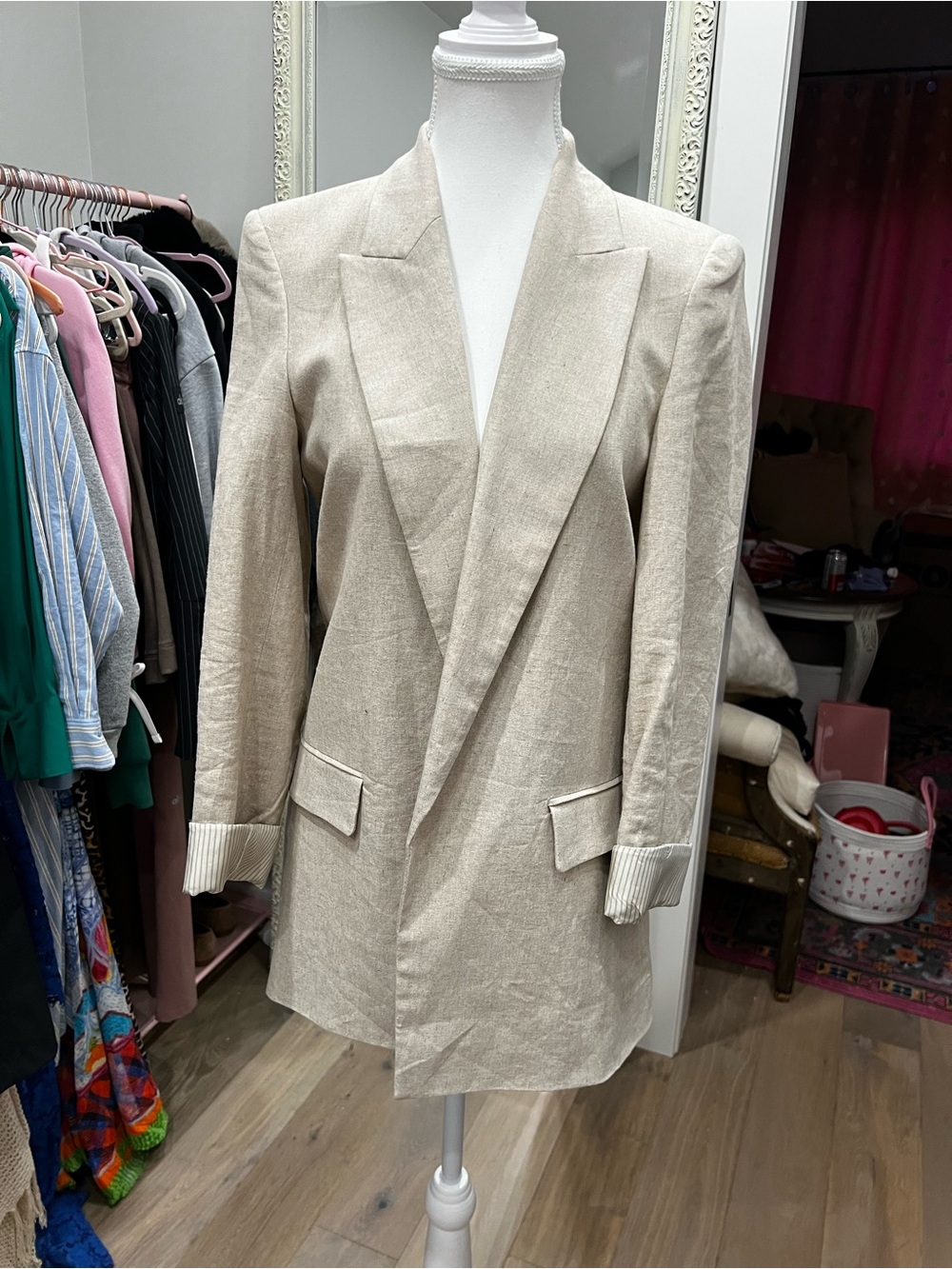Zara Beige Longline Blazer Jacket